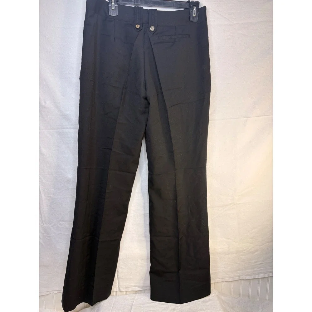Tory Burch Black Wool Wide Leg Trousers Gold Logo Buttons Size 6